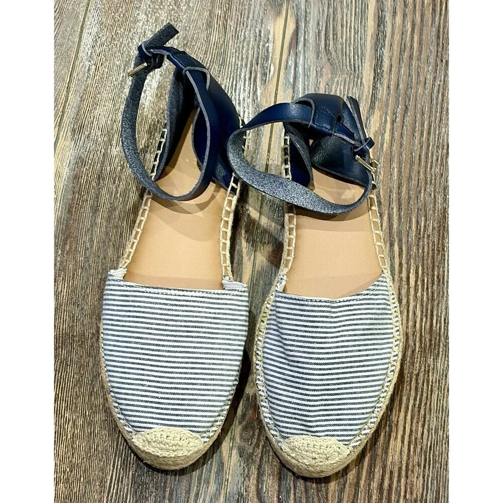 OLD NAVY  Navy, Chambray/White Stripe/Jute Ankle Strap Espadrilles - Sz 10 -NWOT